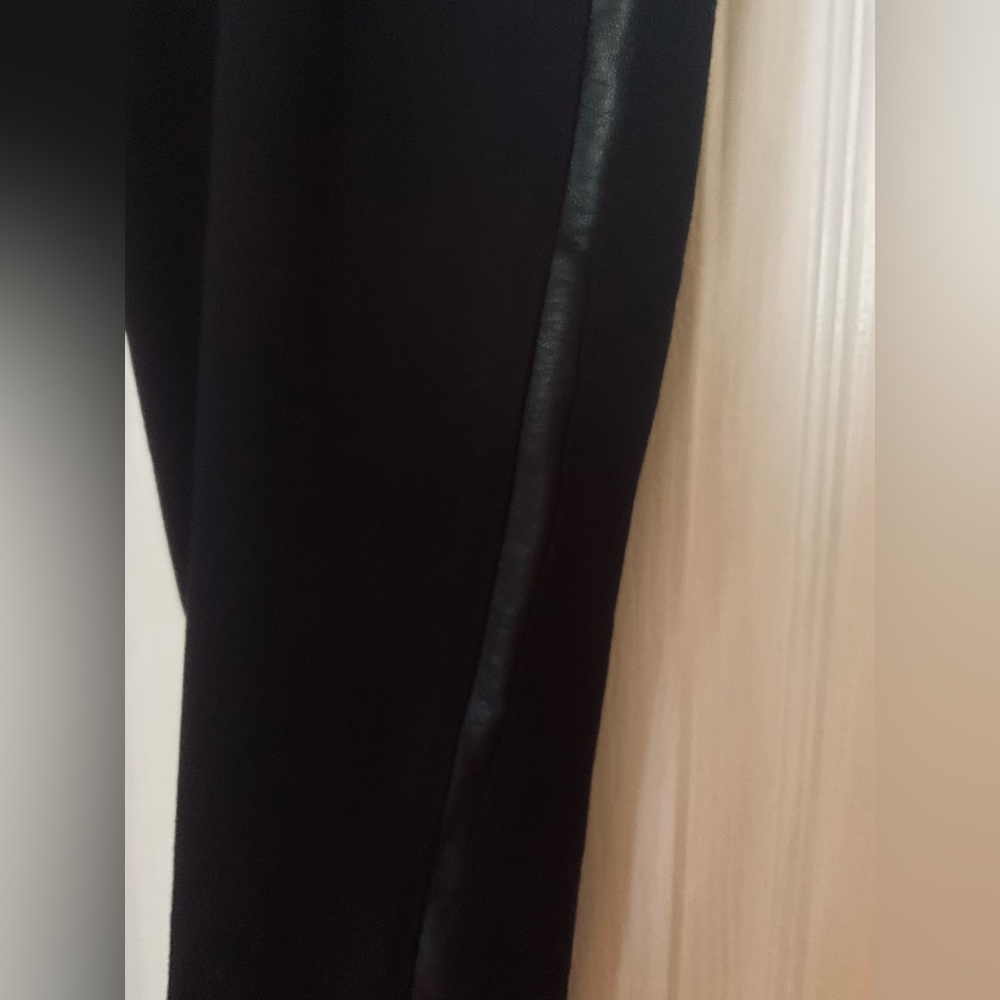 Black, Leather-Striped Stretchy Pants